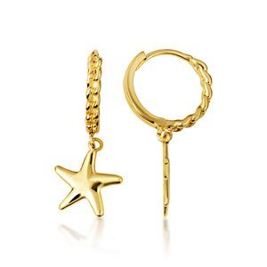 10K Yellow Gold Sea Starfish Ocean Cuban Link Huggies Earrings